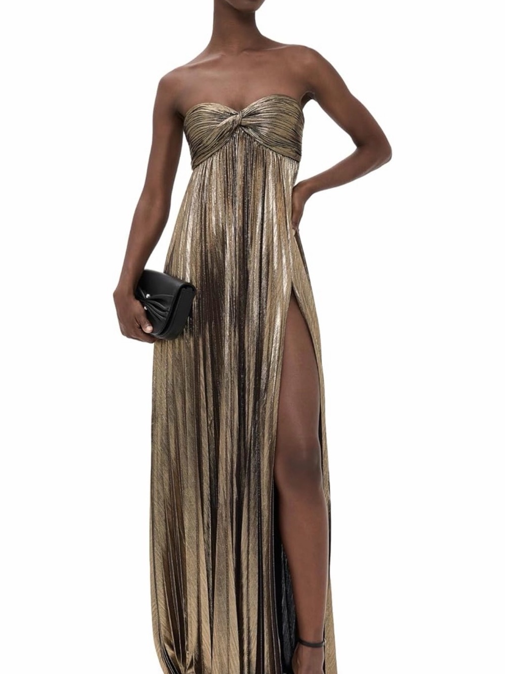 Retrofete Metallic Gold Strapless Maxi Dress